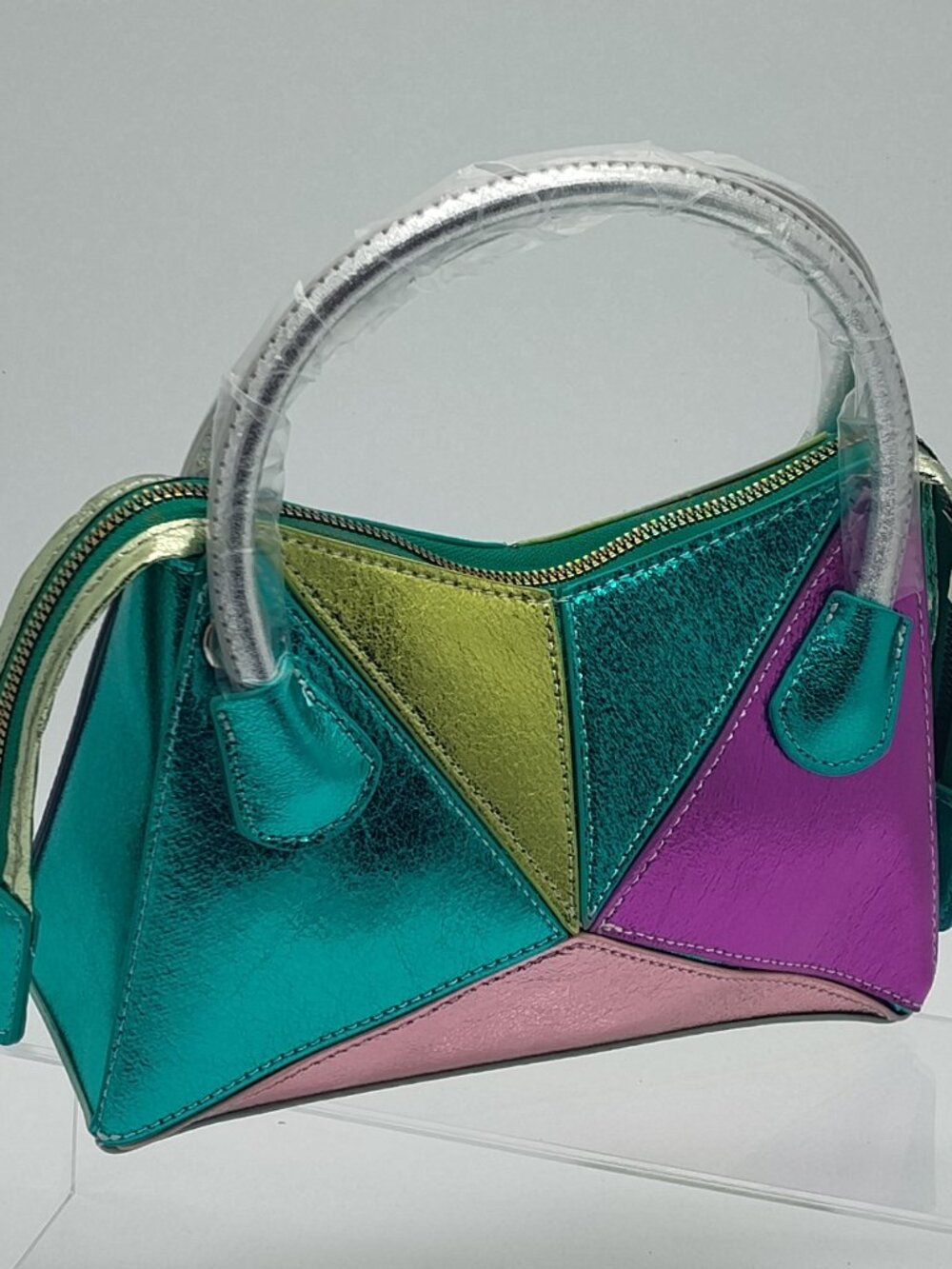 3AM Forever Iridescent Metallic Colorblock Geometric Swing Bag